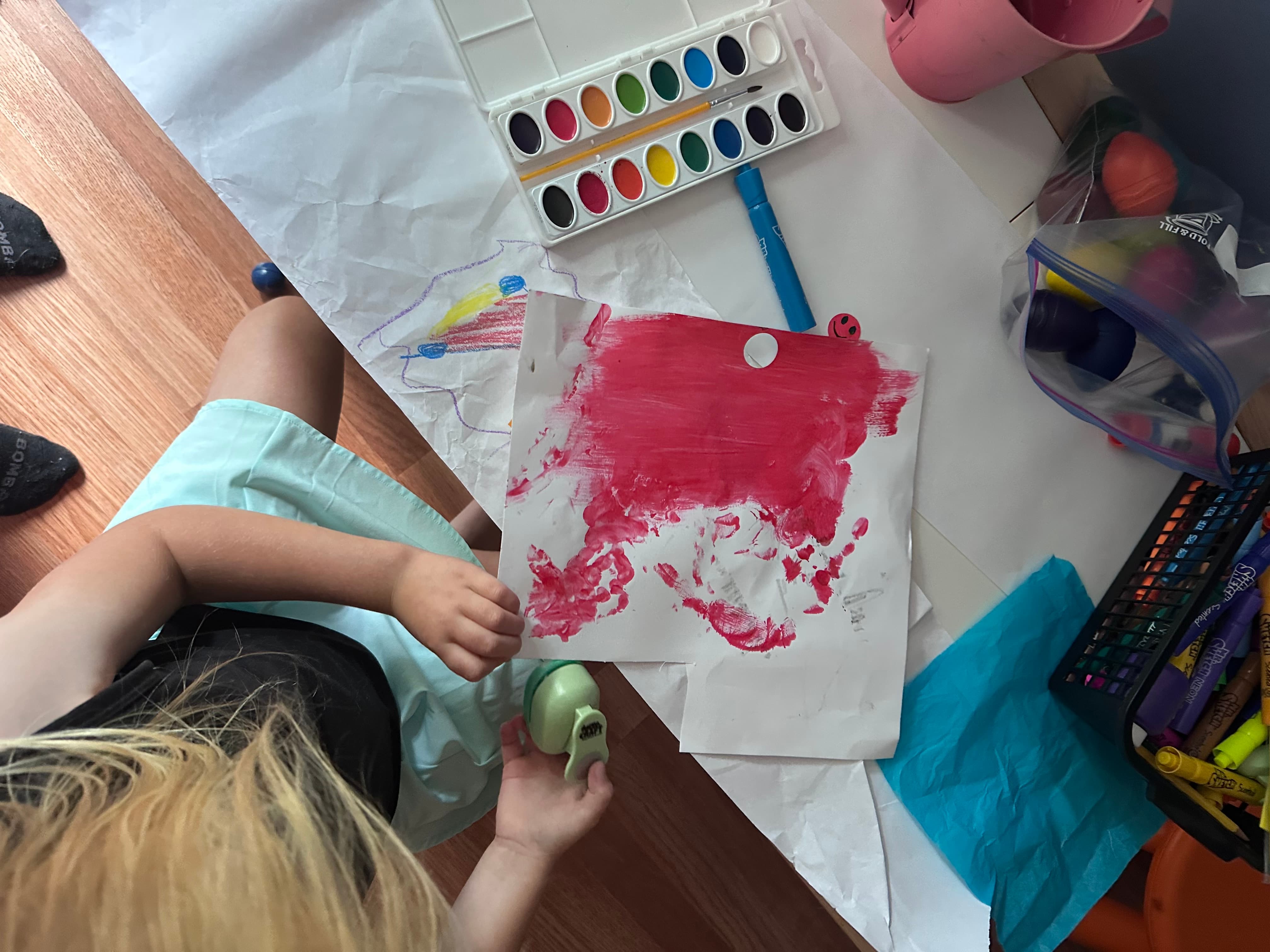Colorful art materials arranged for a creative activity